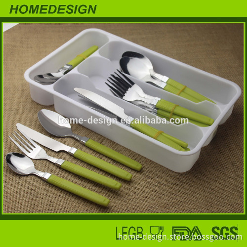 2016 new cheap stainless steel cutlery set with pp handle in tray